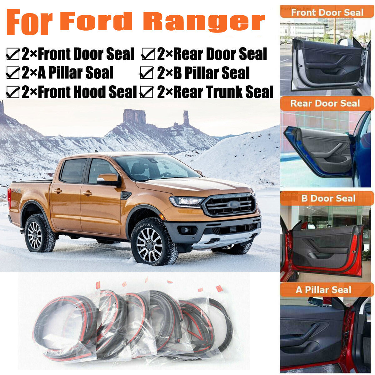 Door Rubber Seal Strips Weather Draft Wind Noise Reduction Kit For Ford Ranger
