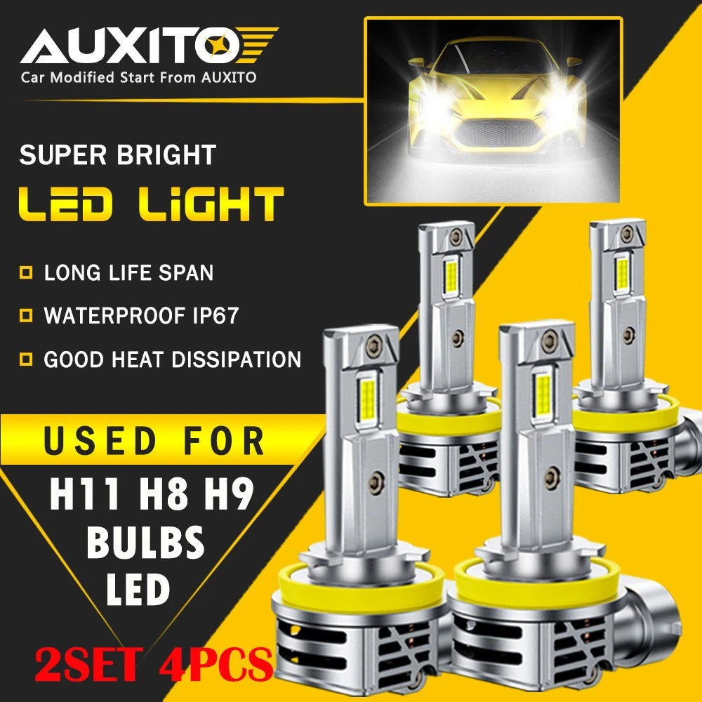 4X Auxito LED Headlight H11 Low Bulb Canbus Kit 60000LM 6500K Ultra Bright M6S A AUXITO
