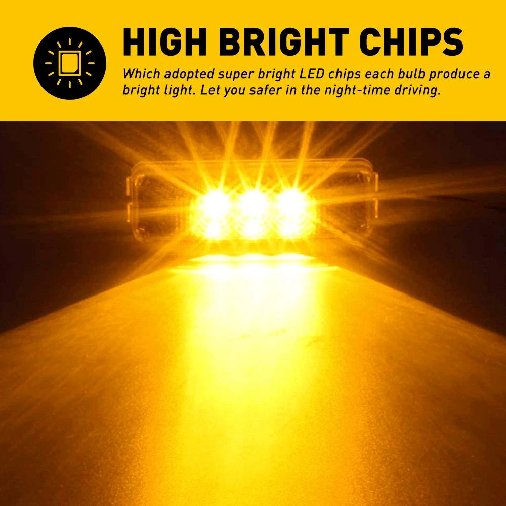 8x 3LED Side Marker Lights Amber Clearance Light Truck RV Trailer 12V Waterproof 6B93BC-57