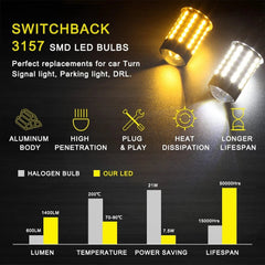2x White/Amber 3157 4157 LED DRL Switchback Turn Signal Parking Light Bulbs 120H 6B93BC-57