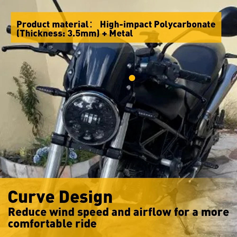 Universal Motorcycle Headlight Fairing Windscreen Windshield 5-7'' Round Black 6B93BC-57