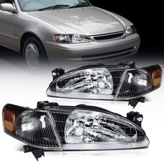Pair Kit Headlights Assembly For 1998-2000 Toyota For Corolla 1.8L Black Amber 6B93BC-57