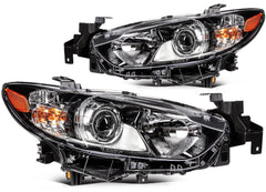 Pair Halogon Headlights Assembly For 2014-2017 Mazda 6 Sport 2.5L Black Amber 6B93BC-57