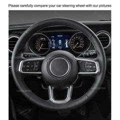 For Jeep Wrangler 18-24 Black Leather W/ Gray Strip Steering Wheel Covers Wrap