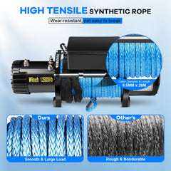 12V 12000LBS Electric Winch Synthetic Cable Truck Trailer Towing Off Road 4WD 6B93BC-57