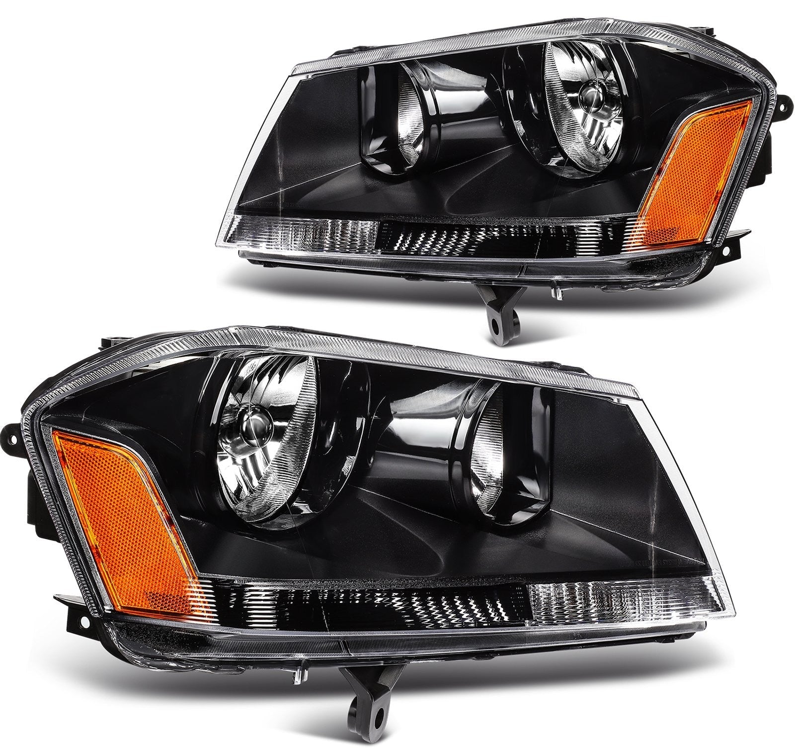 Pair Kit Halogen Headlights Assembly For 2008-2014 Dodge Avenger Black Amber KOEEP