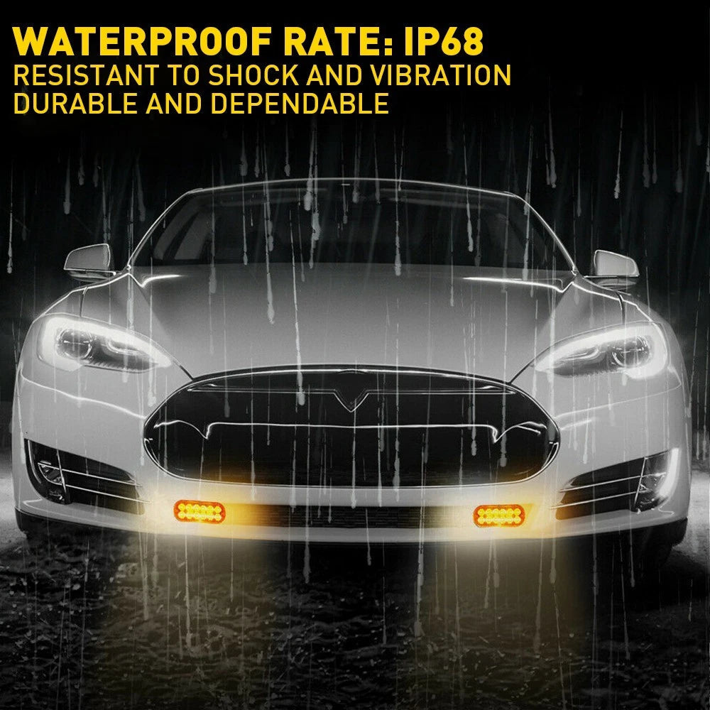 4PCS 12LED Amber Truck Flashing Car Beacon Warning Hazard Strobe Flash Light Bar 6B93BC-57
