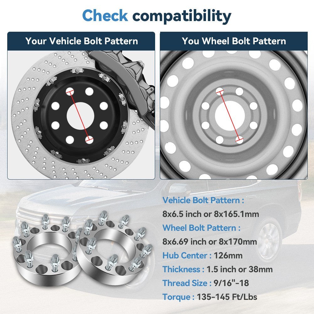 4 Pcs 1.5" Wheel Adapters 9/16"x18 For Ford F-250 8x6.5 Convert to 8x170 Wheels 6B93BC-57
