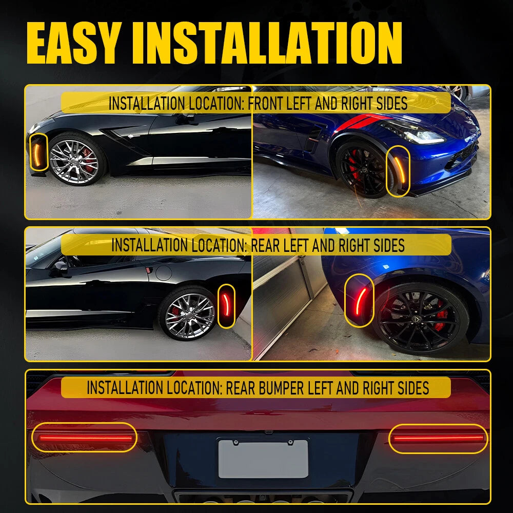 Smoked LED Side Marker Light Bumper Reflector Lamp For 14-19 Chevy Corvette C7 A 6B93BC-57