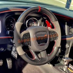 Glossy Carbon Fiber&Suede Steering Wheel Stitch on Wrap Cover For Dodge Charger