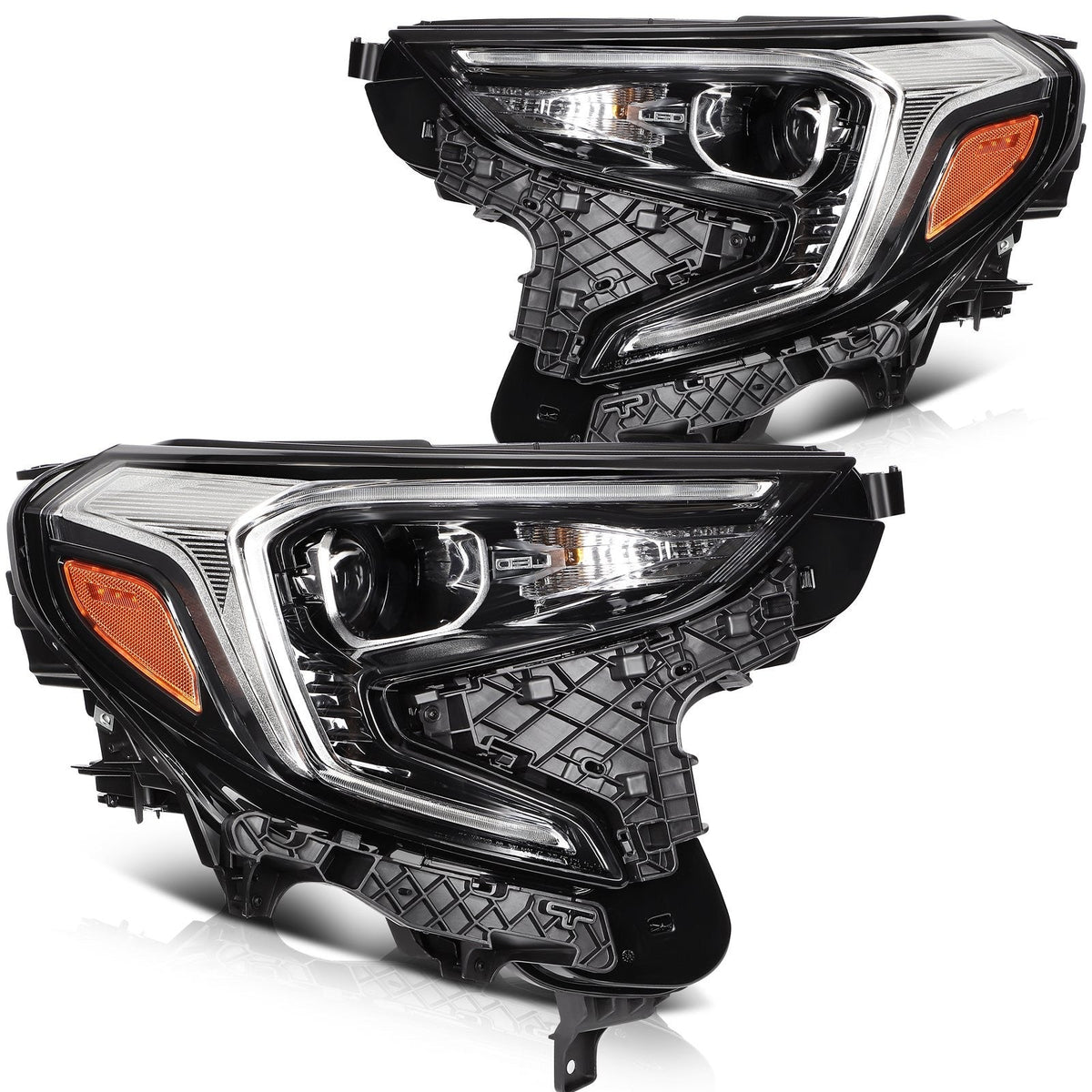 Pair Kit HID Headlights Assembly For 2018-2021 GMC Terrain Black Amber 6B93BC-57