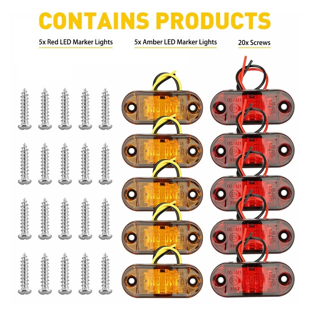10pcs LED Side Marker Lights Oval Truck Trailer Clearance Lamp Amber + Red EOA 6B93BC-57