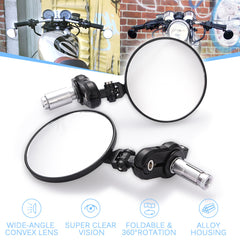 7/8" Black Round Rearview Mirrors Set Custom Handle Bar End Motorcycle Universal