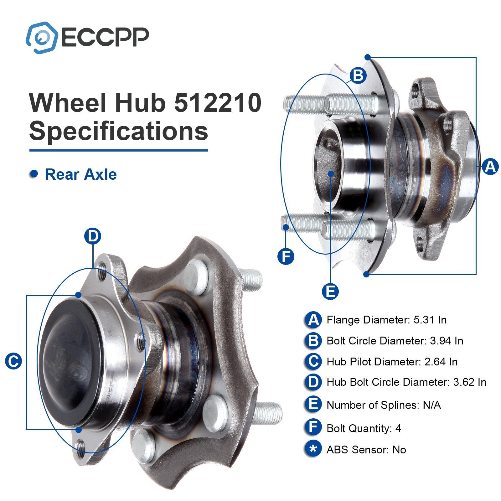 1Pc Wheel Hub Bearing Assembly Rear Fits Toyota Echo 2000 2001 2002-2005 NON-ABS 6B93BC-57
