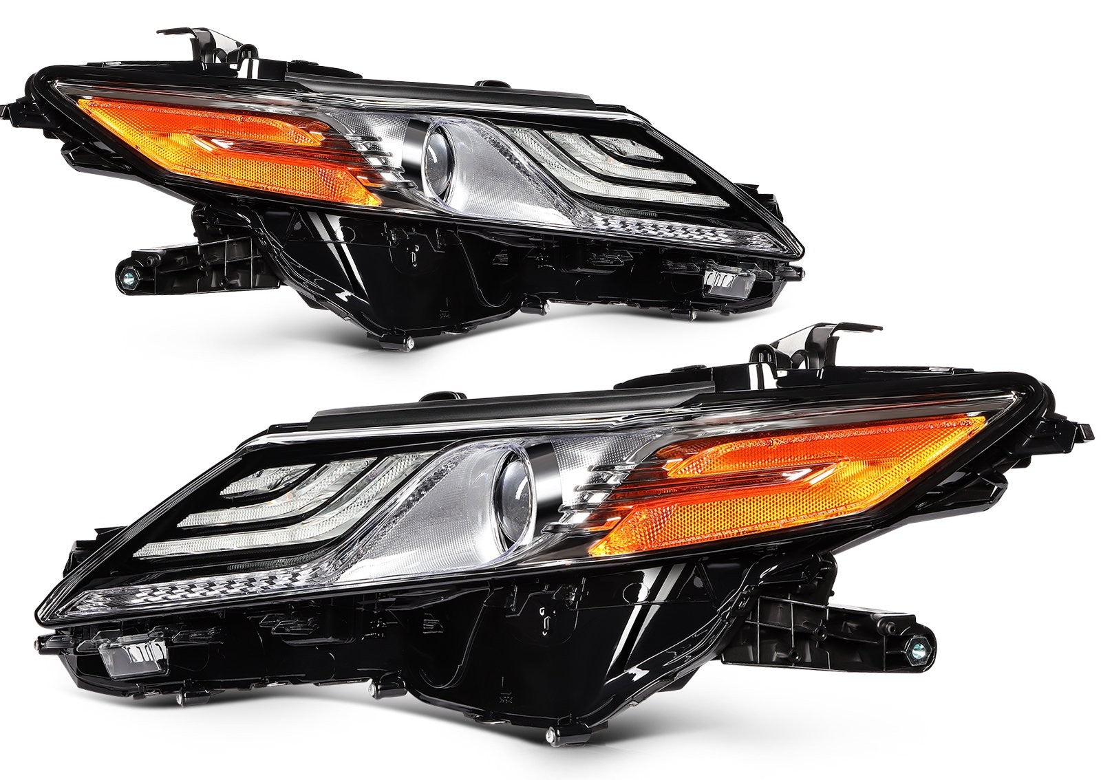 Pair LED Headlights Assembly For 2018-2024 Camry XSE XLE 2.5L 3.5L Black Amber 6B93BC-57