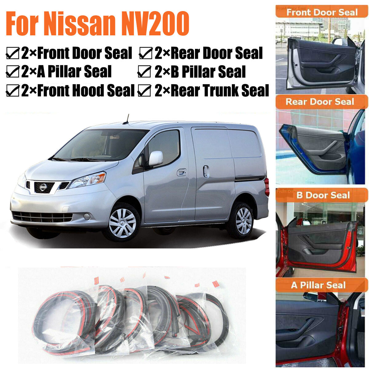 Door Rubber Seal Strips Weather Draft Wind Noise Reduction Kit For Nissan NV200