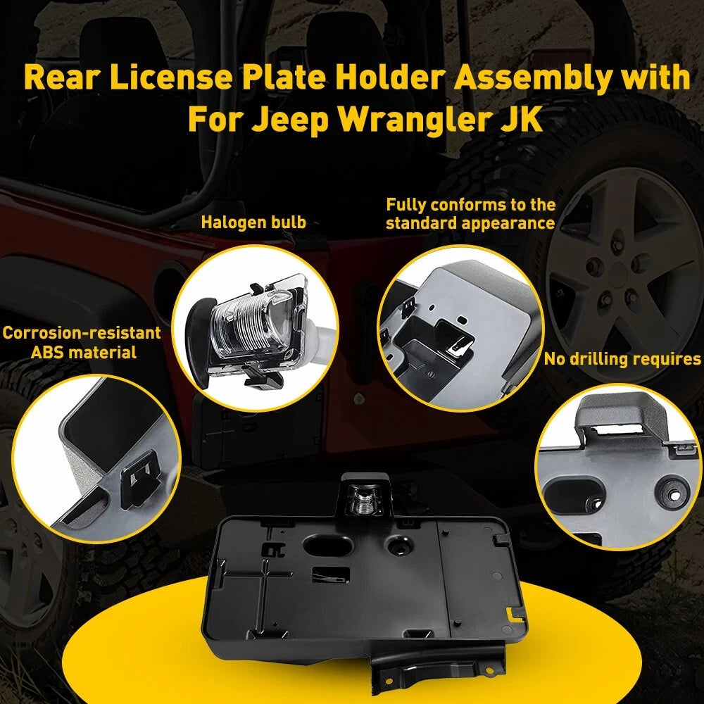 Rear License Plate Holder w/ Light Tag Bracket Fits Jeep Wrangler JK JKU 2007-17 6B93BC-57