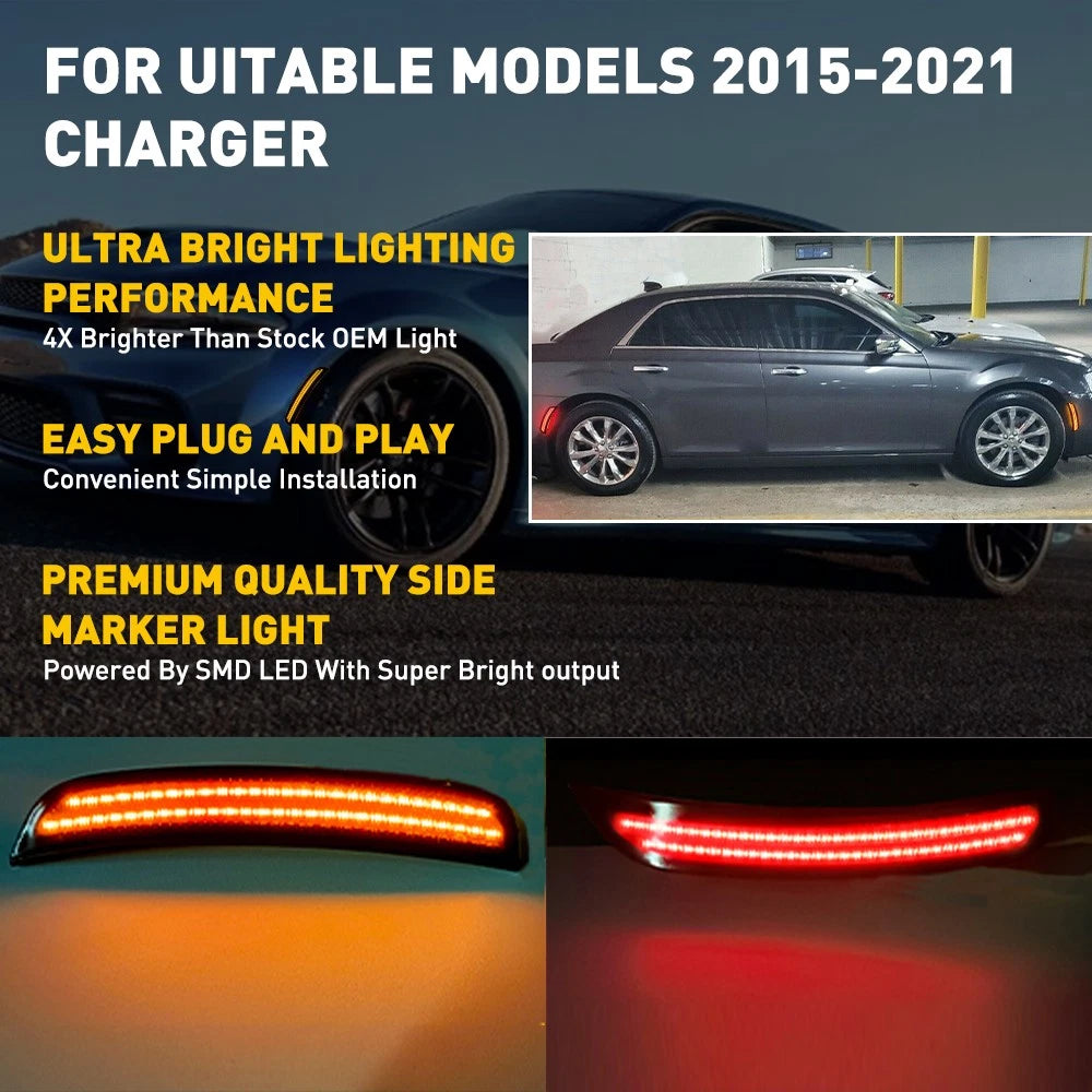 4PCS Front Rear Lamp For 2015-2021 Chrysler 300 Smoked LED Side Marker Light EOA 6B93BC-57