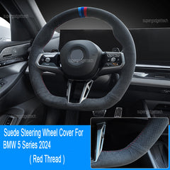 Black Suede Red Stitching Steering Wheel Stitch on Cover For BMW 5 Series 2024