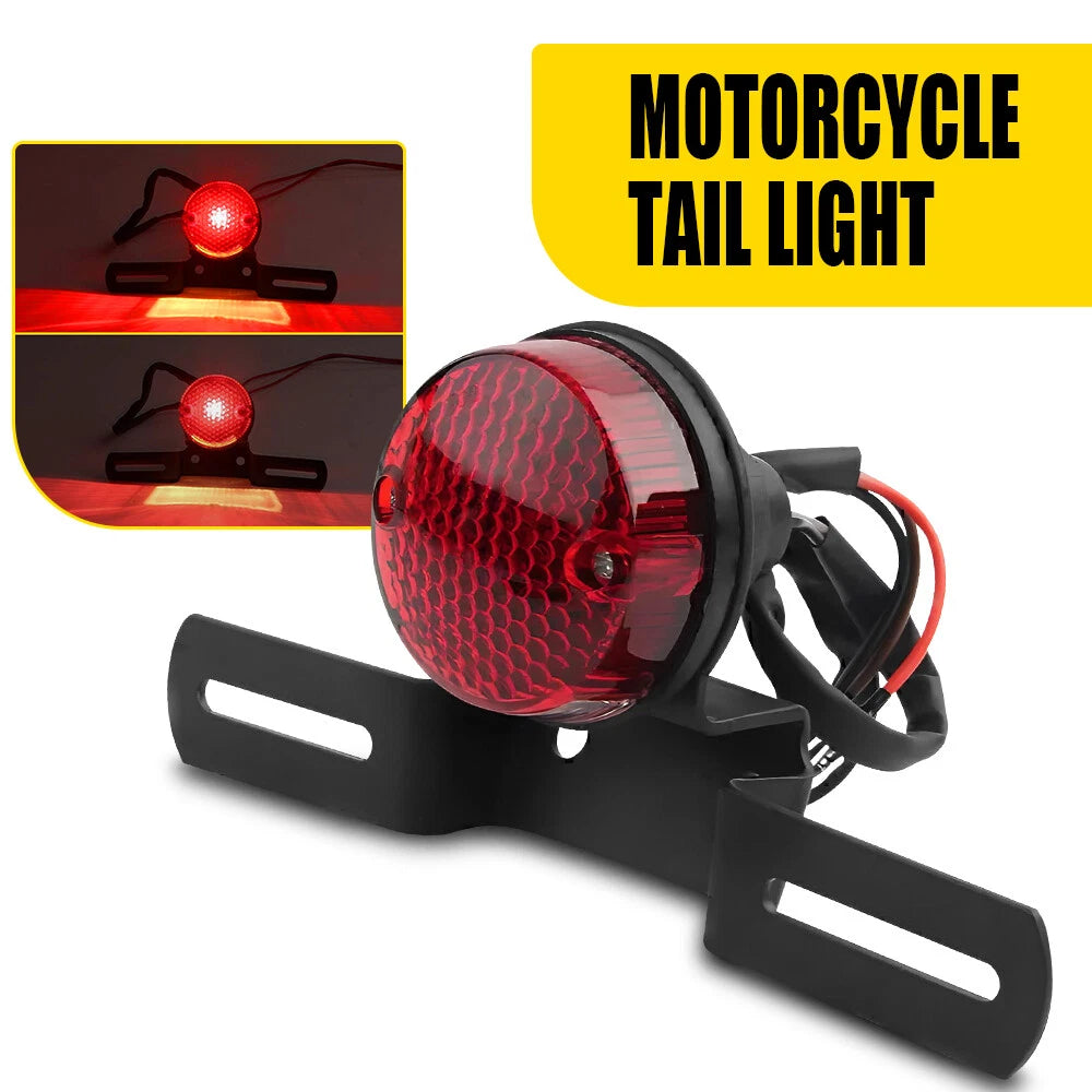 Round Motorcycle LED Brake Tail Light Red For Harley Chopper Bobber Cafe Racer A 6B93BC-57