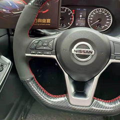 Carbon Fiber&Suede Leather Steering Wheel Hand Sewing Wrap Cover For Nissan Leaf