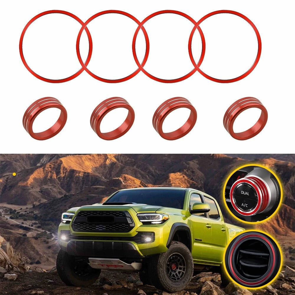 Red Air Condition AC Knob Cover Ring Trim for Toyota Tacoma 2016-22 Accessories 6B93BC-57