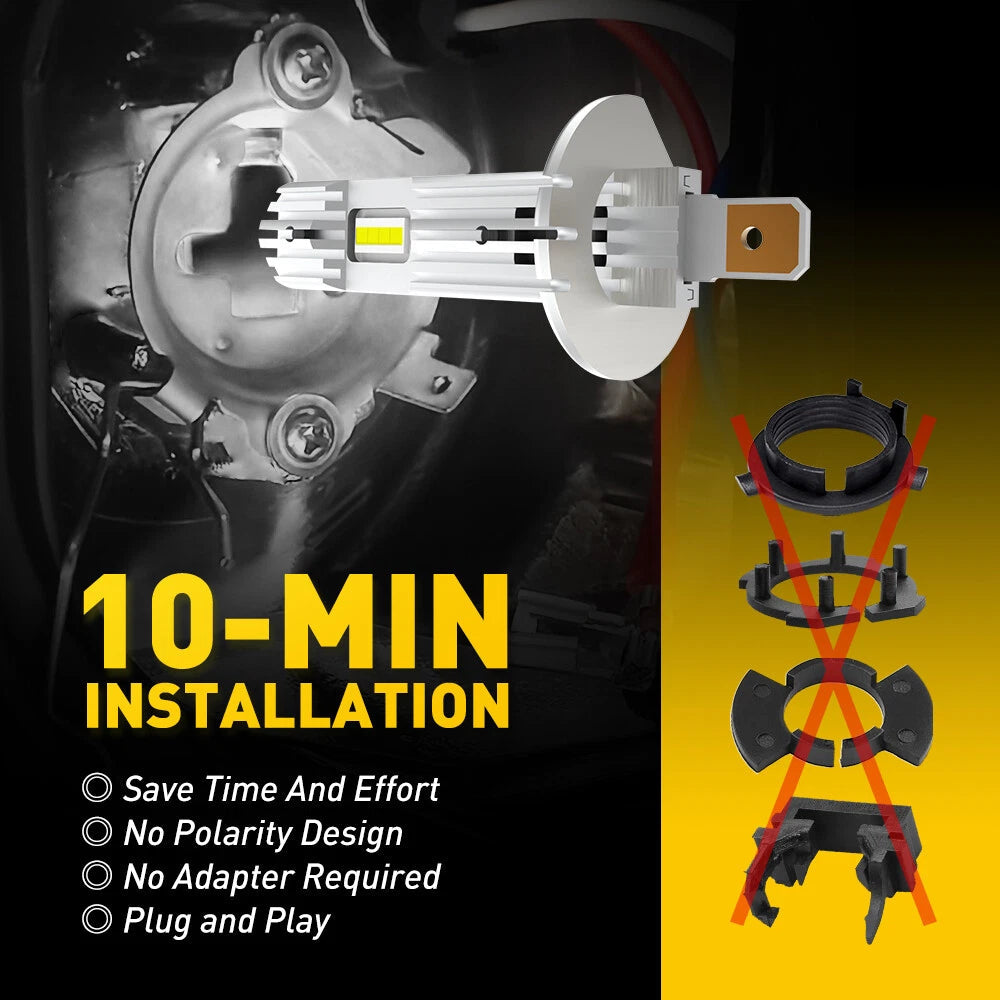2X AUXITO H1 LED Headlight High Low Bulb Kit 20000LM 6500K White ERROR FREE EOA AUXITO