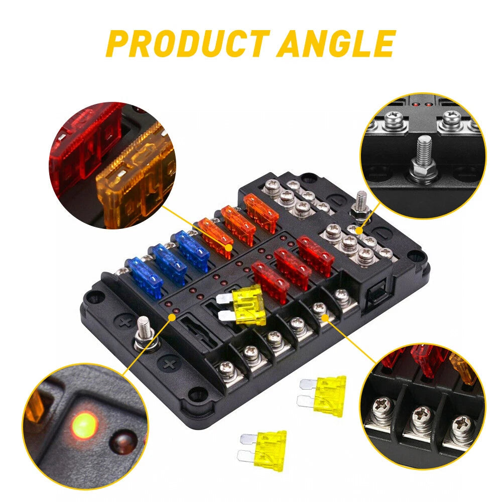 Fuse Box with Negative Bus Blade Fuses Holder Block LED for Car Boat Truck EOA 6B93BC-57