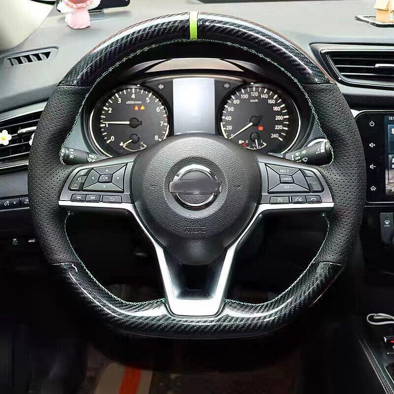 5D Carbon Fiber&Hole Leather Steering Wheel Hand Sewing Cover For Nissan Sentra