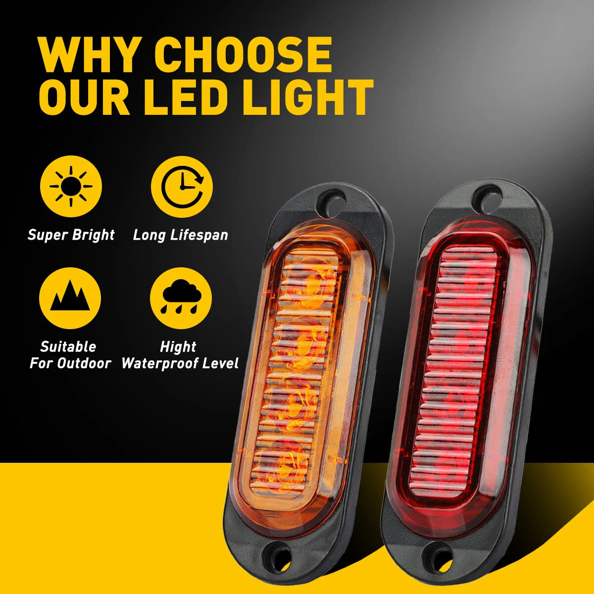 4-LED Side Marker Amber Red Lights Clearance Light Truck Trailer RV Waterproof A 6B93BC-57