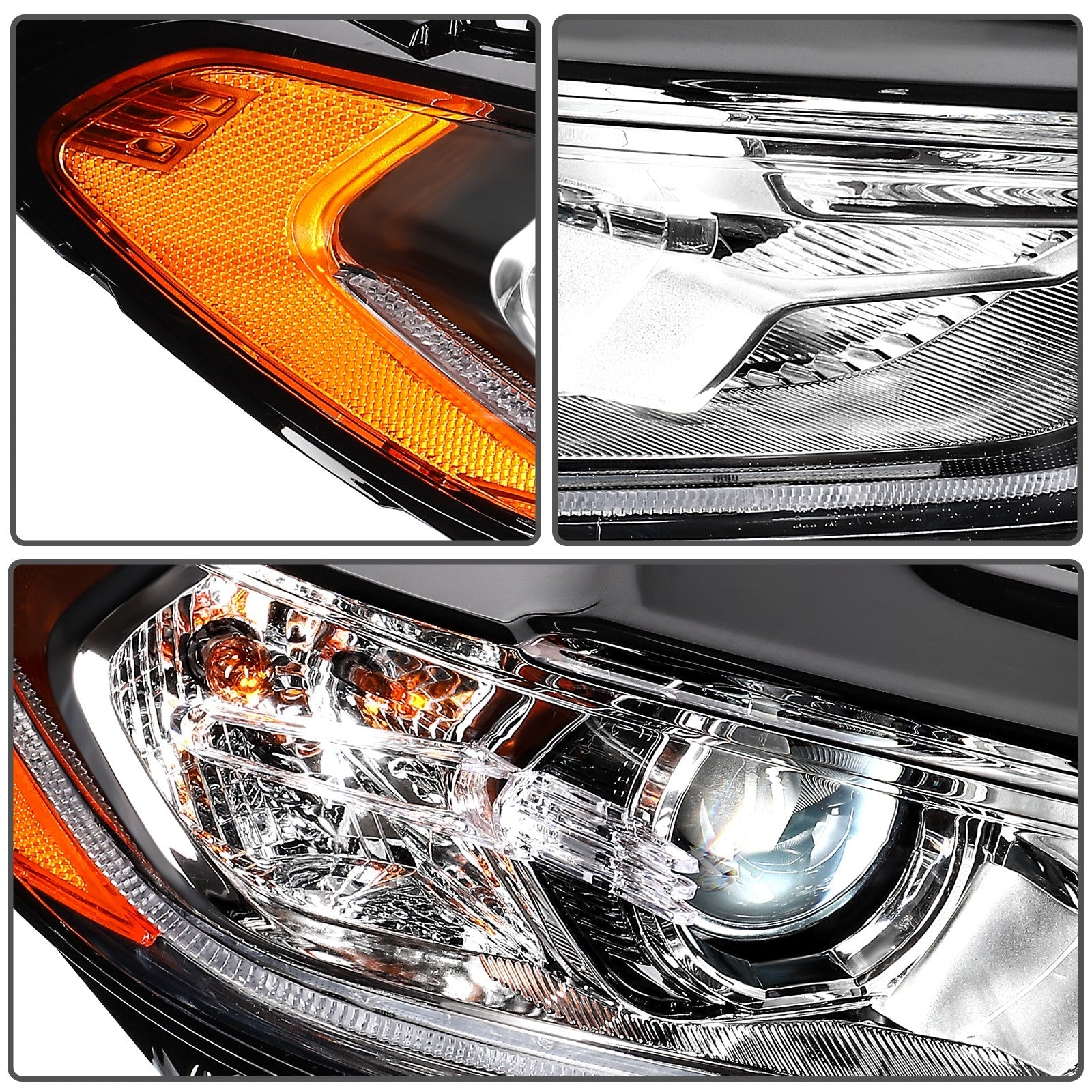 Right Side Headlight Assembly For 2017-2020 Ford Fusion Black w/Projector 6B93BC-57