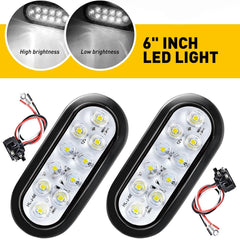 2PCS 6" White/clear Oval LED 10 Diode Tail Lights w/grommet & plug Truck Trailer 6B93BC-57