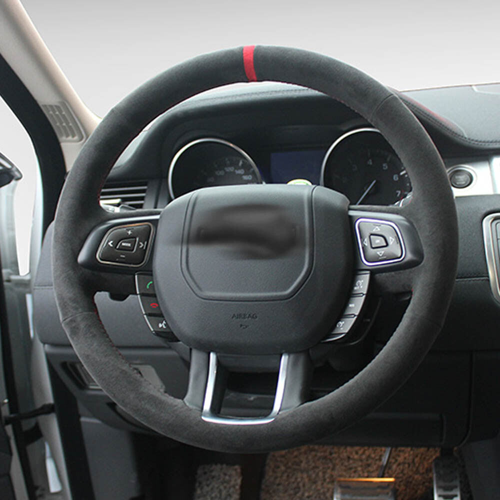 Black Suede Leather Steering Wheel Hand-stitch on Cover For Land Rover Evoque 6B93BC-57