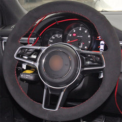 Top Black Suede Steering Wheel Hand-stitch on Wrap Cover For Porsche Cayenne