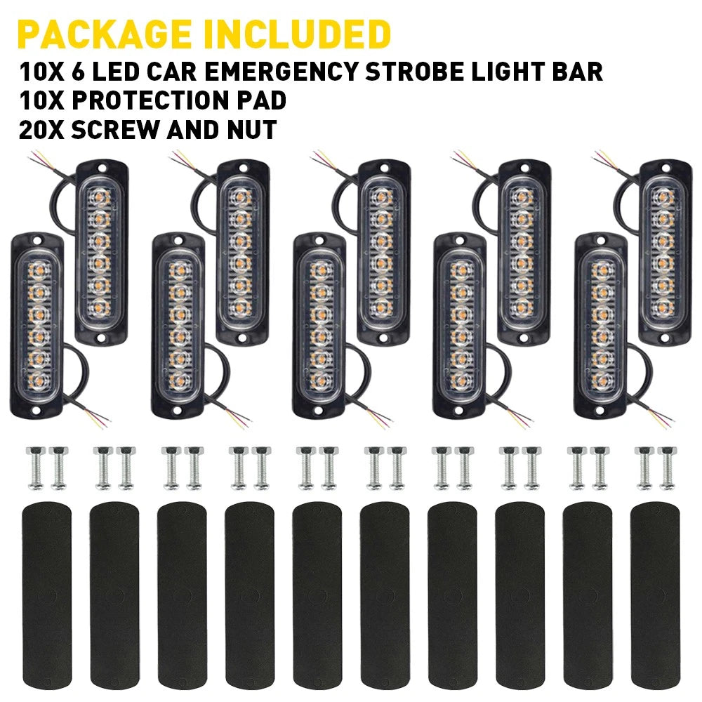 20PCS 6 LED Amber Grill Side Marker Emergency Strobe Light Bar Kit Tow Truck 6B93BC-57
