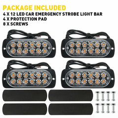 4x Amber 12 LED Strobe Light Bar Truck Hazard Beacon Flash Warning 6B93BC-57