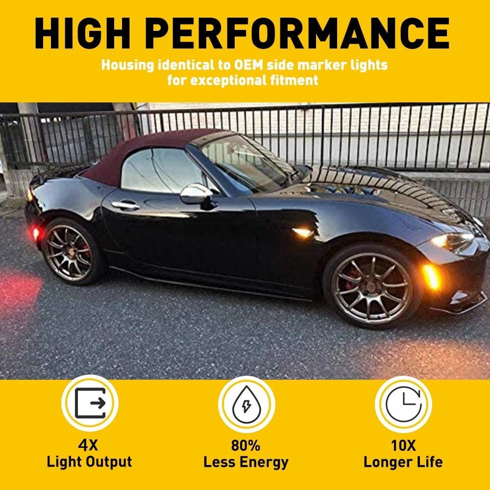 4PCS FOR MAZDA MIATA MX-5 2016-2022 LED SIDE MARKER LIGHT FRONT REAR SMOKED LENS 6B93BC-57