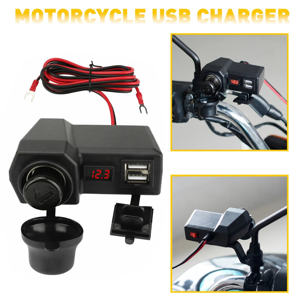 Waterproof Motorcycle 12V Dual USB Charger Power Adapter Voltmeter Accessories A 6B93BC-57