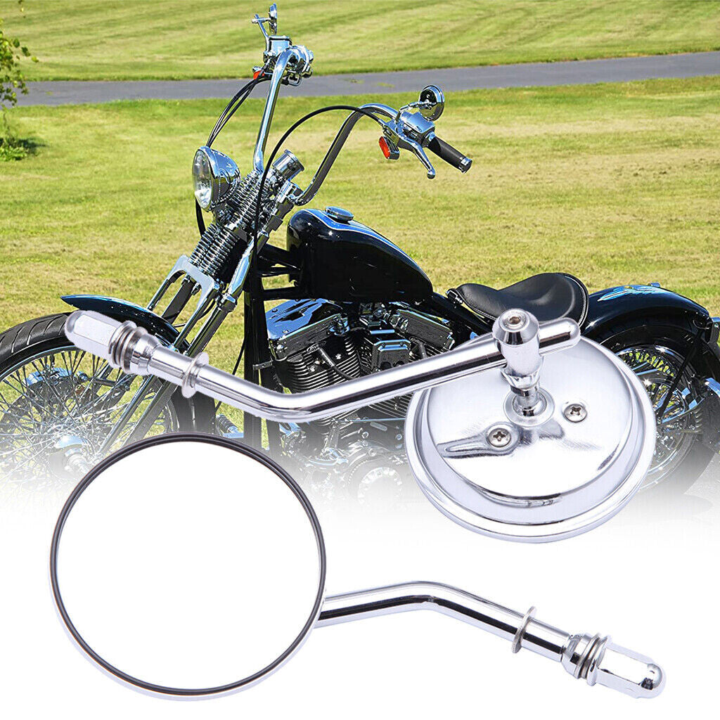 For Harley Davidson Motorcycles Side Rear View Chrome Retro Round Mirrors 8mm US