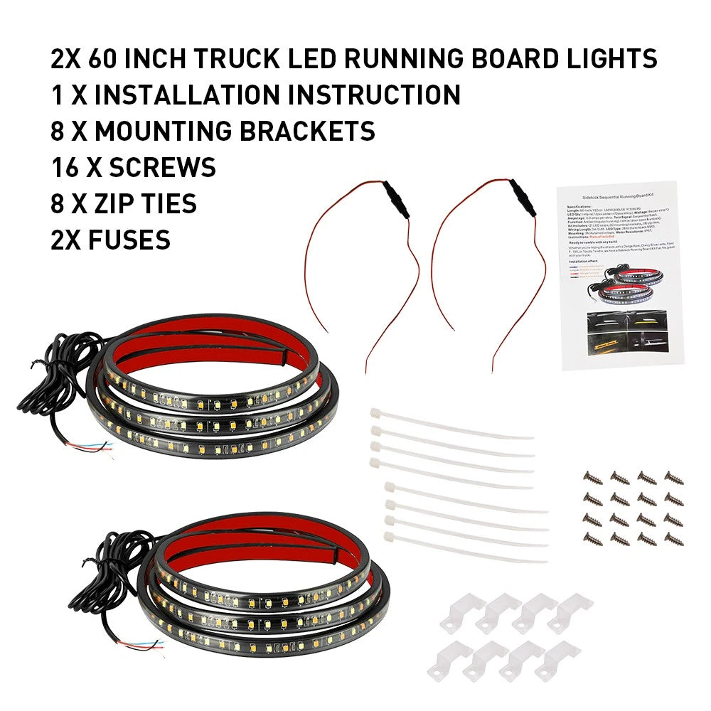 2X 60" Running Board Light LED Side Step Strip Bar White Amber Turn Signal Truck 6B93BC-57