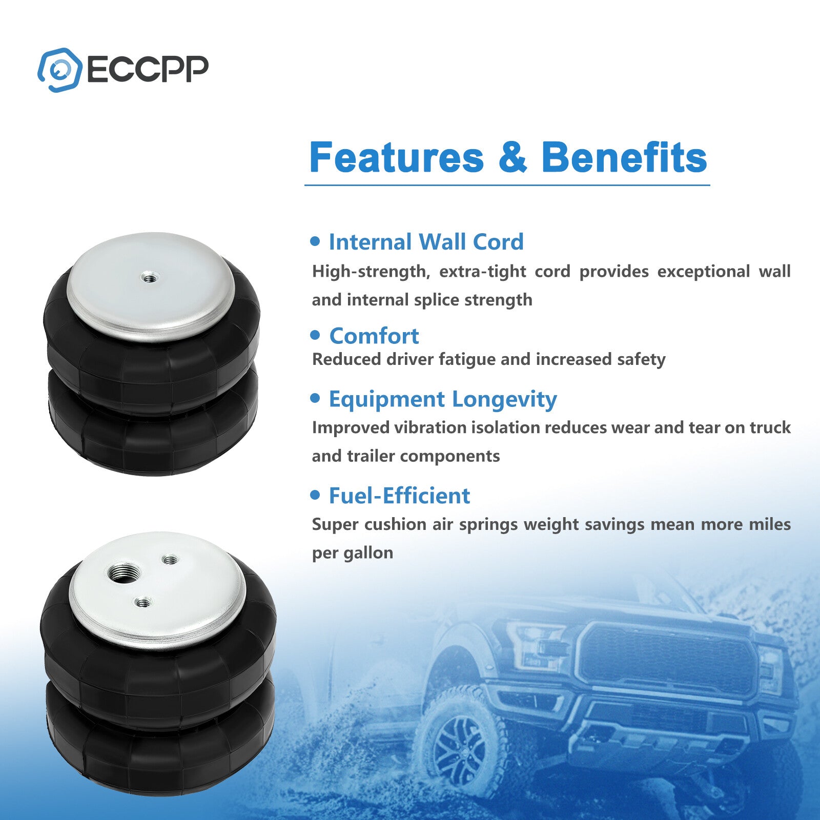 Pair Air Suspension Air Springs 2500lb For Firestone 255C 1/2"NPT 3/8"-16UNC 6B93BC-57