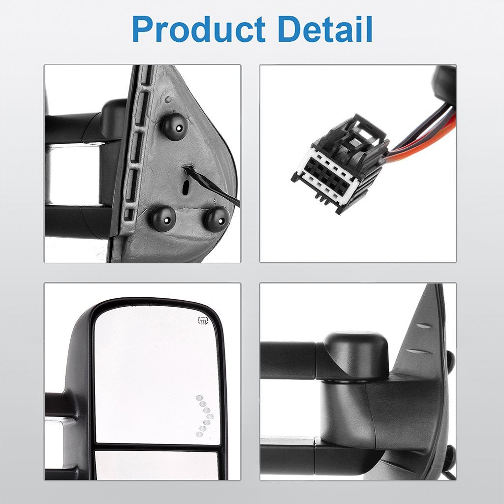 For 07-13 Chevy Silverado Sierra 1500 Tow Mirrors Power Heated Turn Signal Black 6B93BC-57