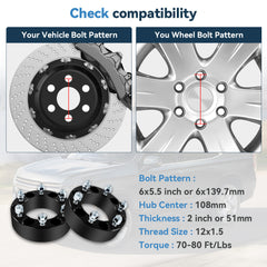 2Pcs 2" 6x5.5 Wheel Spacers 12x1.5 For Toyota Sequoia 2001-2007 Pickup 1980-1995