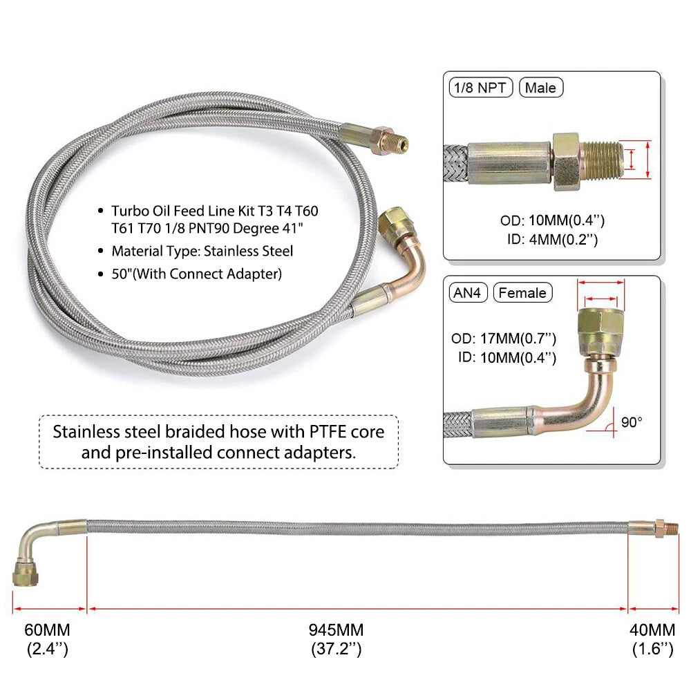 Turbo Oil Return + T3/T4/T04E Feed Line Complete Kit For Honda T3/T4 6B93BC-57
