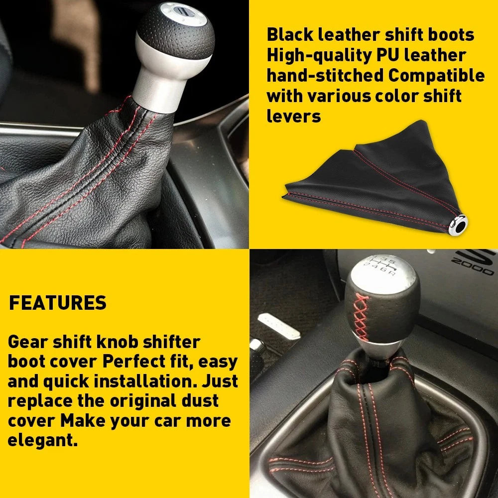 Shift Knob Shifter Boot Cover Black PVC Leather MT AT Sport Car Accessories EOA 6B93BC-57