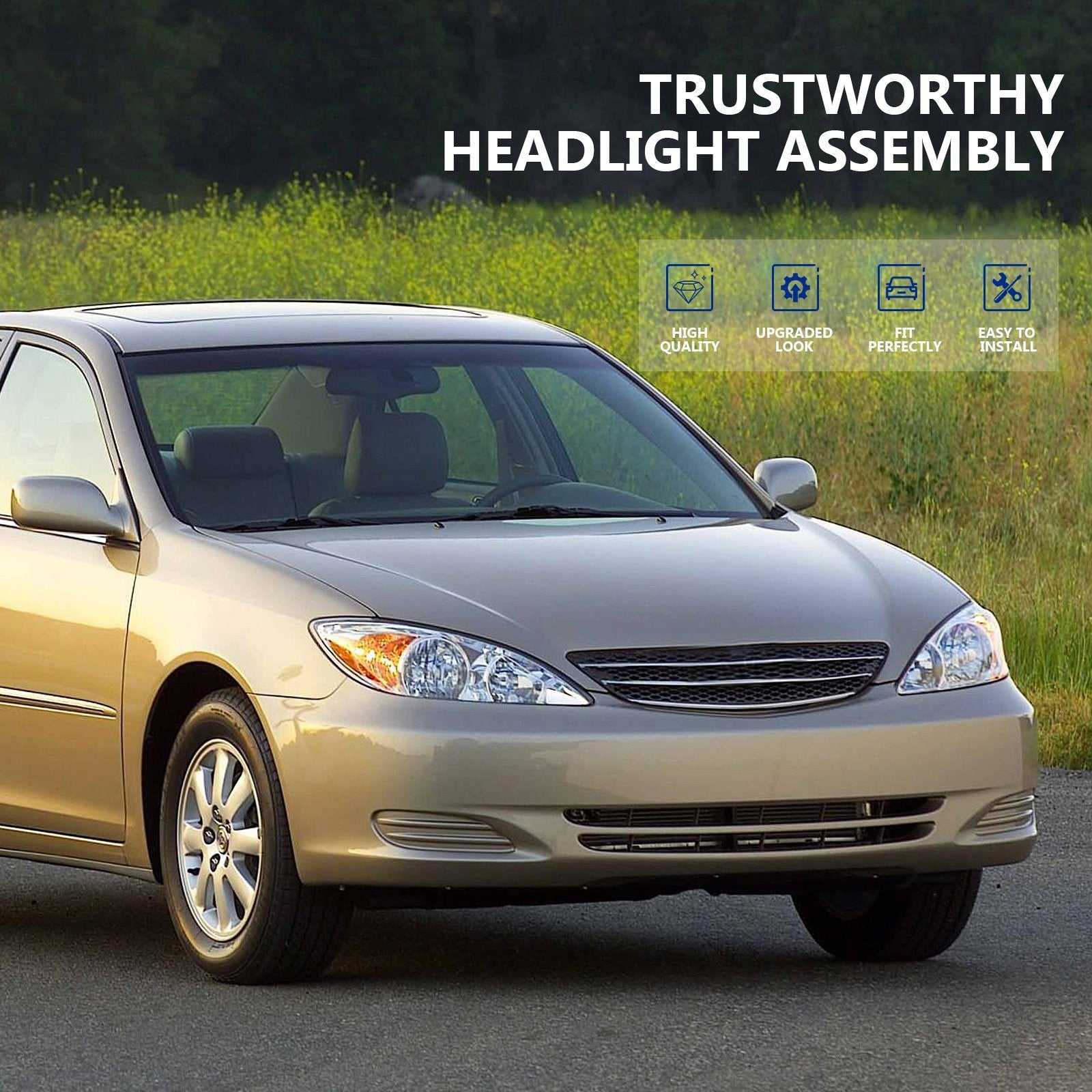 ECCPP Headlights Assembly For Toyota Camry 2.4L 3.0L 2005-2006 Pair Chrome Amber 6B93BC-57