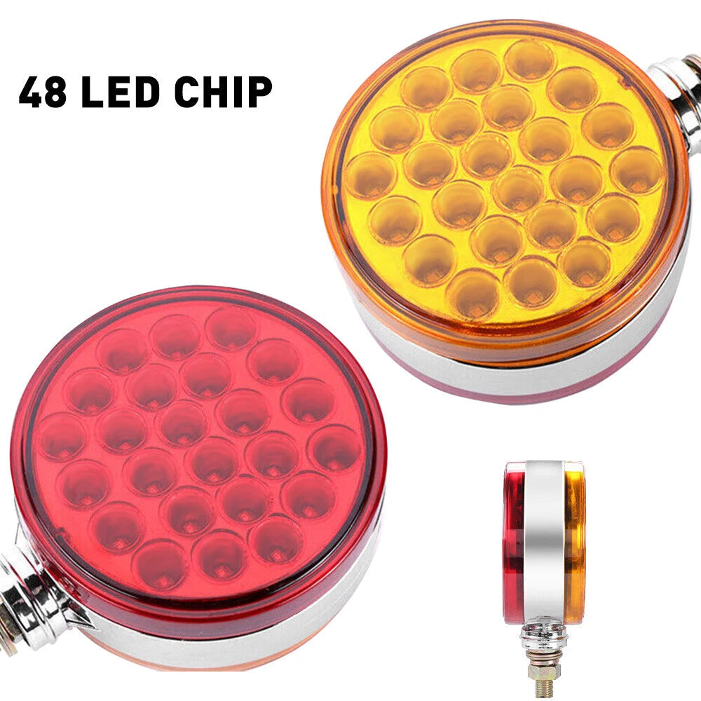 2pc Amber/Red 48 LED Double Face Stud Mount Pedestal Fender Stop Turn Tail Light 6B93BC-57