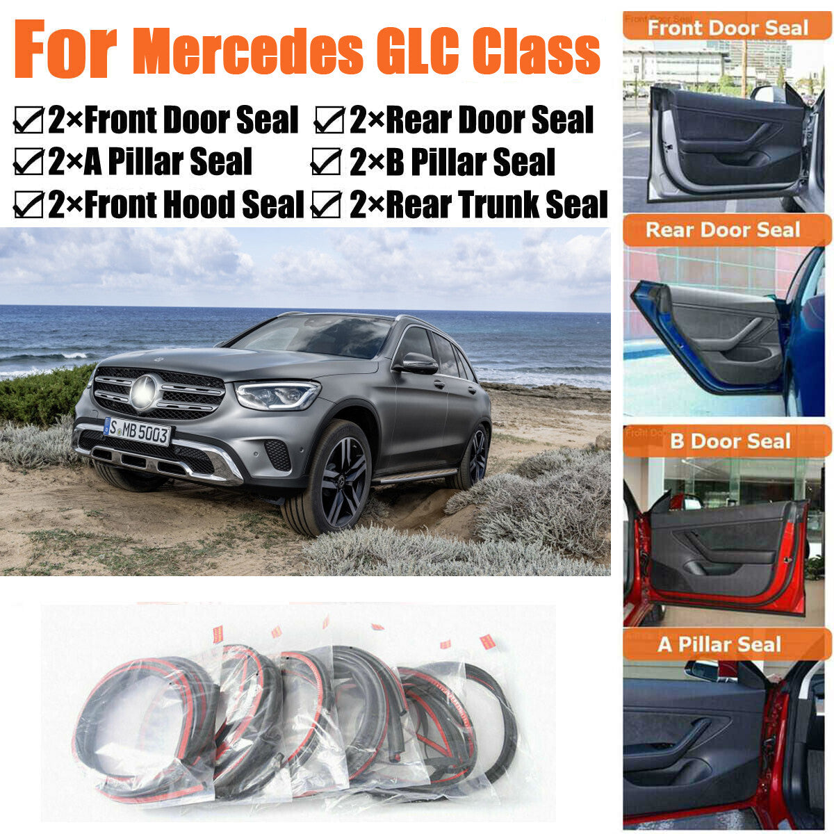 Door Rubber Seal Strips Weather Draft Noise Reduction Kit For Mercedes GLC Class