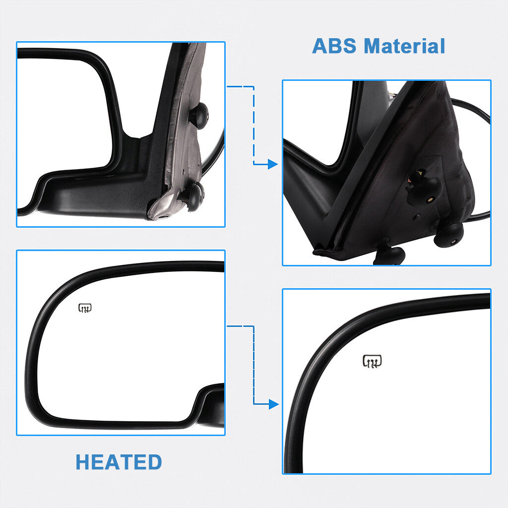 Driver Side Power Heated Tow Mirror For 2000-2002 Chevy GMC Black Smooth 6B93BC-57