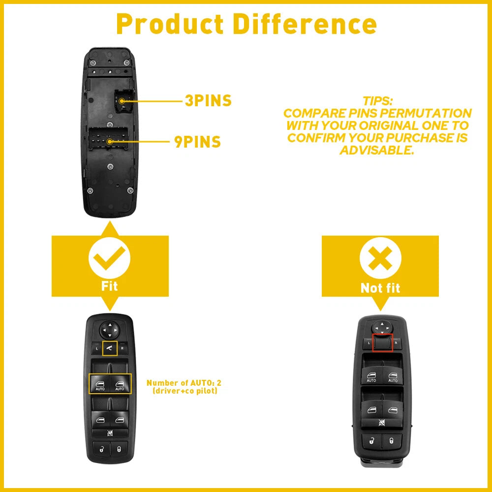 Front Door Power Window Control Switch Fit 2013-2016 Dodge Ram 1500 2500 3500 US 6B93BC-57